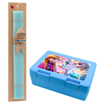 Elsa & Anna Princess, Easter Set, children's snack container BLUE & Easter aromatic flat candle (30cm) (TURQUOISE)