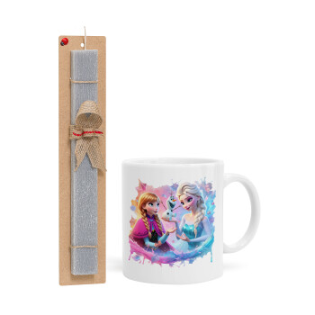 Elsa & Anna Princess, Easter Set, Ceramic Cup (330ml) & Easter aromatic flat candle (30cm) (GRAY)