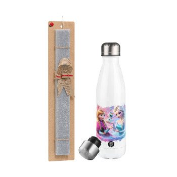 Elsa & Anna Princess, Easter candle, metallic white thermos bottle (500ml) & aromatic flat candle (30cm) (GRAY)