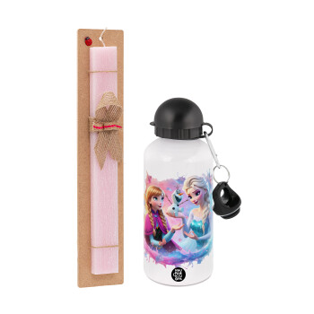 Elsa & Anna Princess, Easter Set, metallic aluminum bottle (500ml) & aromatic flat Easter candle (30cm) (PINK)