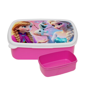 Elsa & Anna Princess, ΡΟΖ παιδικό δοχείο φαγητού (lunchbox) πλαστικό (BPA-FREE) Lunch Βox M18 x Π13 x Υ6cm