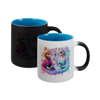 Elsa & Anna Princess, Κούπα Μαγική εσωτερικό μπλε, κεραμική 330ml που αλλάζει χρώμα με το ζεστό ρόφημα