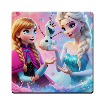 Elsa & Anna Princess, Τετράγωνο μαγνητάκι ξύλινο 6x6cm