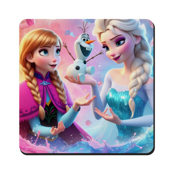 Elsa & Anna Princess, Τετράγωνο μαγνητάκι ξύλινο 9x9cm