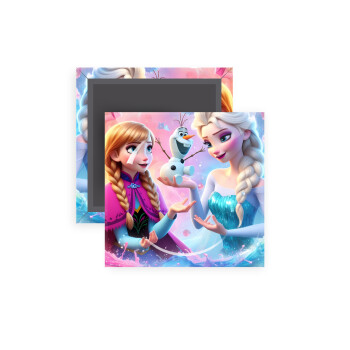 Elsa & Anna Princess, Μαγνητάκι ψυγείου τετράγωνο διάστασης 5x5cm