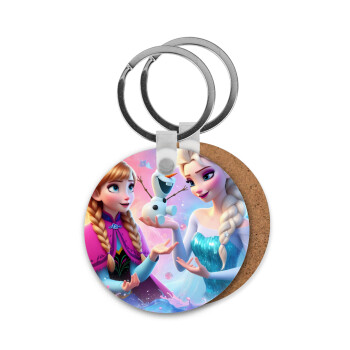 Elsa & Anna Princess, Μπρελόκ Ξύλινο στρογγυλό MDF Φ5cm