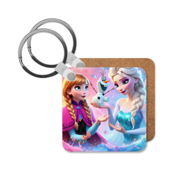 Elsa & Anna Princess, Μπρελόκ Ξύλινο τετράγωνο MDF