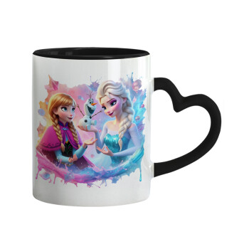 Elsa & Anna Princess, Mug heart black handle, ceramic, 330ml