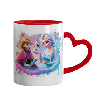 Elsa & Anna Princess, Mug heart red handle, ceramic, 330ml