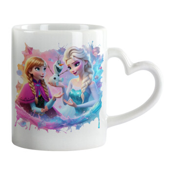 Elsa & Anna Princess, Mug heart handle, ceramic, 330ml