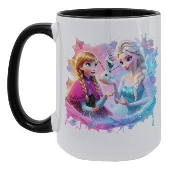 Elsa & Anna Princess, Κούπα Mega 15oz, κεραμική Μαύρη, 450ml