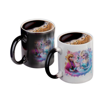 Elsa & Anna Princess, Color changing magic Mug, ceramic, 330ml when adding hot liquid inside, the black colour desappears (1 pcs)