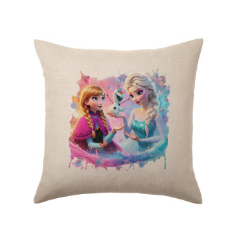 Elsa & Anna Princess, Μαξιλάρι καναπέ ΛΙΝΟ 40x40cm περιέχεται το  γέμισμα