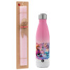 Easter Set, Metallic pink/white (Stainless steel) thermos, double-walled, 500ml & aromatic flat Easter candle (30cm) (PINK)