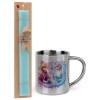 Easter Set, metallic thermal cup (300ml) & aromatic flat Easter candle (30cm) (TURQUOISE)