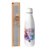 Easter Set, metallic stainless thermos bottle (500ml) & scented flat Easter candle (30cm) (GRAY)