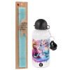 Easter Set, metallic aluminum water bottle (500ml) & scented flat candle (30cm) (TURQUOISE)