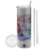 Eco friendly stainless steel Silver tumbler 600ml, with metal straw & cleaning brush