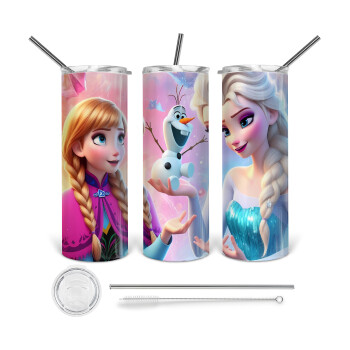 Elsa & Anna Princess, 360 Eco friendly stainless steel tumbler 600ml, with metal straw & cleaning brush