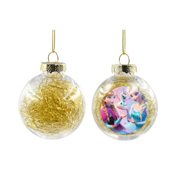 Elsa & Anna Princess, Transparent Christmas tree ball ornament with gold filling 8cm