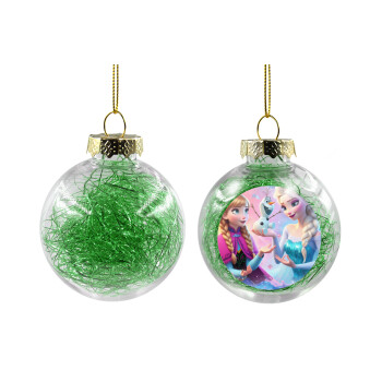 Elsa & Anna Princess, Transparent Christmas tree ball ornament with green filling 8cm