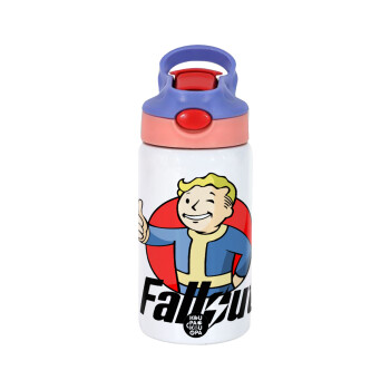 Fallout Vault Boy, Children's hot water bottle, stainless steel, with safety straw, pink/purple (350ml)