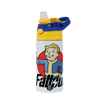 Fallout Vault Boy, Children's hot water bottle, stainless steel, with safety straw, green, blue (360ml) BPA FREE