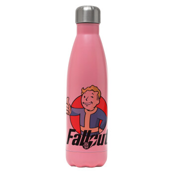 Fallout Vault Boy, Μεταλλικό παγούρι θερμός Ροζ Ματ (Stainless steel), διπλού τοιχώματος, 500ml