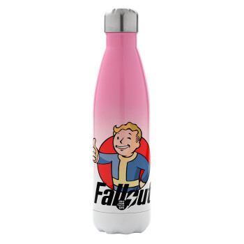 Fallout Vault Boy, Μεταλλικό παγούρι θερμός Ροζ/Λευκό (Stainless steel), διπλού τοιχώματος, 500ml