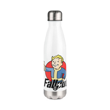 Fallout Vault Boy, Μεταλλικό παγούρι θερμός Λευκό (Stainless steel), διπλού τοιχώματος, 500ml