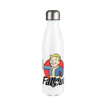 Fallout Vault Boy, Μεταλλικό παγούρι θερμός Λευκό (Stainless steel), διπλού τοιχώματος, 500ml