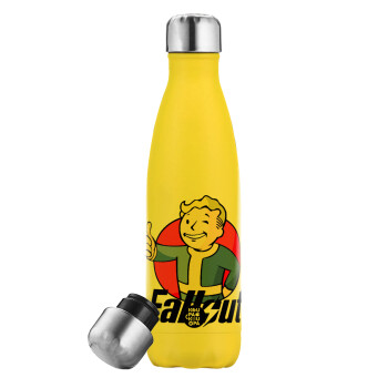 Fallout Vault Boy, Μεταλλικό παγούρι θερμός Κίτρινος (Stainless steel), διπλού τοιχώματος, 500ml