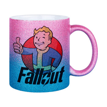 Fallout Vault Boy, Κούπα Χρυσή/Μπλε Glitter, κεραμική, 330ml