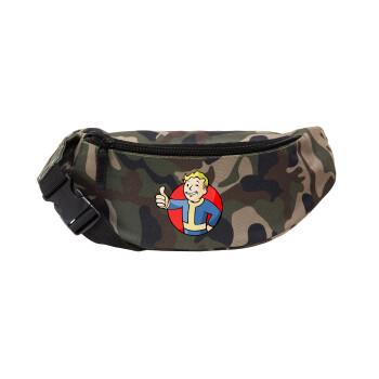 Fallout Vault Boy, Unisex waist bag (banana) in Jungle camouflage color with 2 pockets