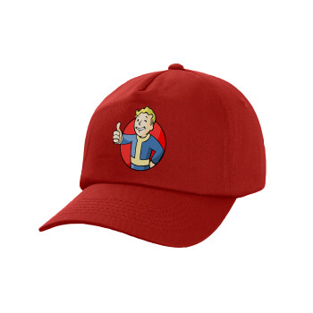 Fallout Vault Boy, Καπέλο παιδικό Baseball, 100% Βαμβακερό Twill, Κόκκινο (ΒΑΜΒΑΚΕΡΟ, ΠΑΙΔΙΚΟ, UNISEX, ONE SIZE)