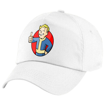 Fallout Vault Boy, Children's Baseball Cap, 100% Cotton Twill, White (COTTON, CHILDREN'S, UNISEX, ONE SIZE)