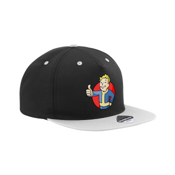 Fallout Vault Boy, Adult Flat Snapback Hat Black/Grey, (100% COTTON TWILL, ADULT, UNISEX, ONE SIZE)