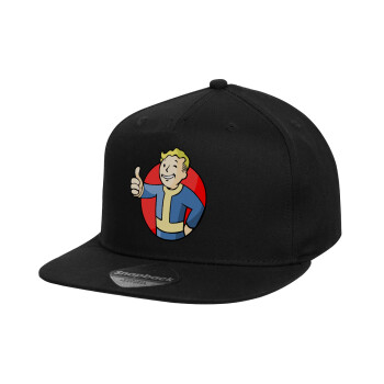 Fallout Vault Boy, Καπέλο παιδικό Flat Snapback, Μαύρο (100% ΒΑΜΒΑΚΕΡΟ, ΠΑΙΔΙΚΟ, UNISEX, ONE SIZE)