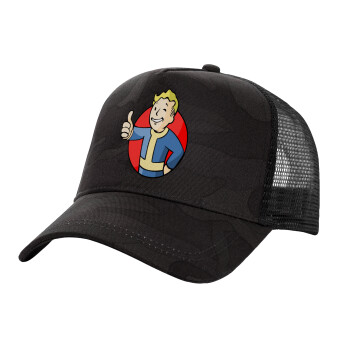 Fallout Vault Boy, Adult Structured Trucker Hat, with Mesh, Dark Army (100% COTTON, ADULT, UNISEX, ONE SIZE)