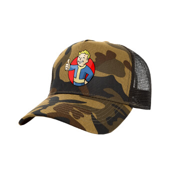 Fallout Vault Boy, Adult Structured Trucker Hat, with Mesh, (Camouflage) Army (100% COTTON, ADULT, UNISEX, ONE SIZE)