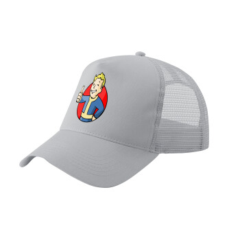 Fallout Vault Boy, Adult Structured Trucker Hat, with Mesh, GRAY (100% COTTON, ADULT, UNISEX, ONE SIZE)