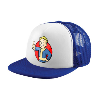 Fallout Vault Boy, Adult Soft Trucker Hat with Blue/White Mesh (POLYESTER, ADULT, UNISEX, ONE SIZE)