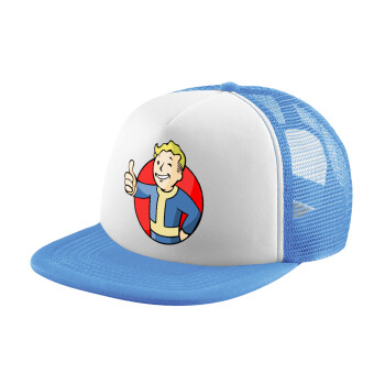 Fallout Vault Boy, Child's Soft Trucker Hat with Blue/White Mesh (POLYESTER, CHILD, ONE SIZE)