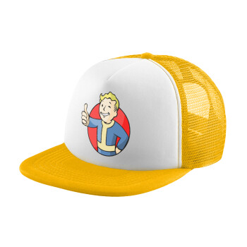 Fallout Vault Boy, Adult Soft Trucker Hat with Yellow/White Mesh (POLYESTER, ADULT, UNISEX, ONE SIZE)