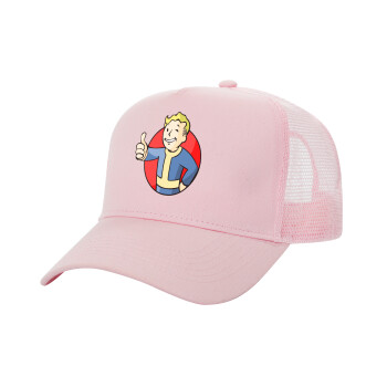 Fallout Vault Boy, Structured Trucker Children's Hat, with Mesh, PINK (100% COTTON, CHILDREN'S, UNISEX, ONE SIZE)