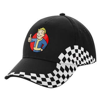 Fallout Vault Boy, Καπέλο Ενηλίκων Ultimate ΜΑΥΡΟ RACING, (100% ΒΑΜΒΑΚΕΡΟ DRILL, ΕΝΗΛΙΚΩΝ, UNISEX, ONE SIZE)