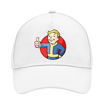 Fallout Vault Boy, Adult Baseball Cap, Drill, White (100% COTTON, ADULT, UNISEX, ONE SIZE)