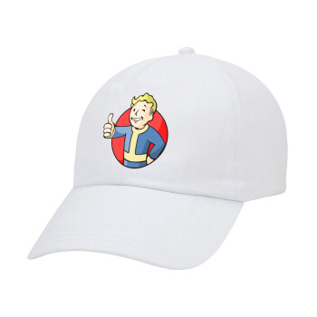 Fallout Vault Boy, Adult Baseball Cap White 5-panel (POLYESTER, ADULT, UNISEX, ONE SIZE)