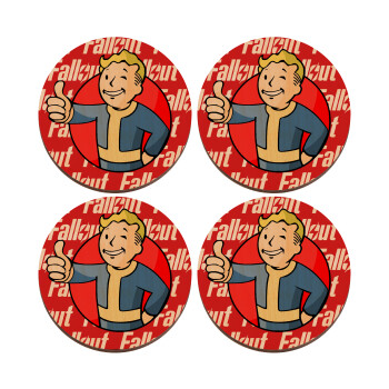 Fallout Vault Boy, ΣΕΤ x4 Σουβέρ ξύλινα στρογγυλά plywood (9cm)