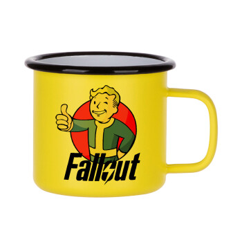 Fallout Vault Boy, Κούπα Μεταλλική εμαγιέ ΜΑΤ Κίτρινη 360ml